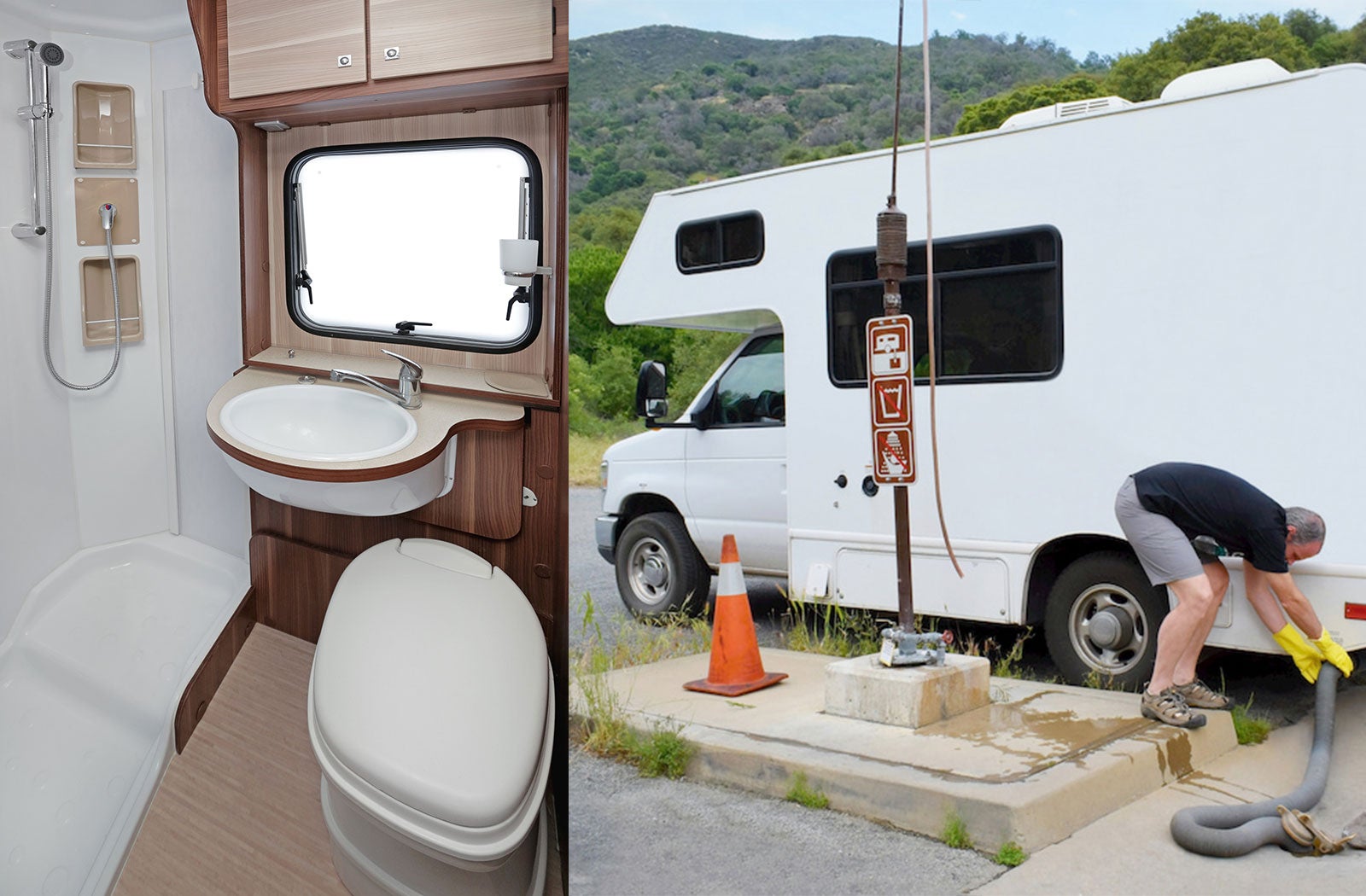 Portable RV/camper toilet and holding tank setup in Roseville, California