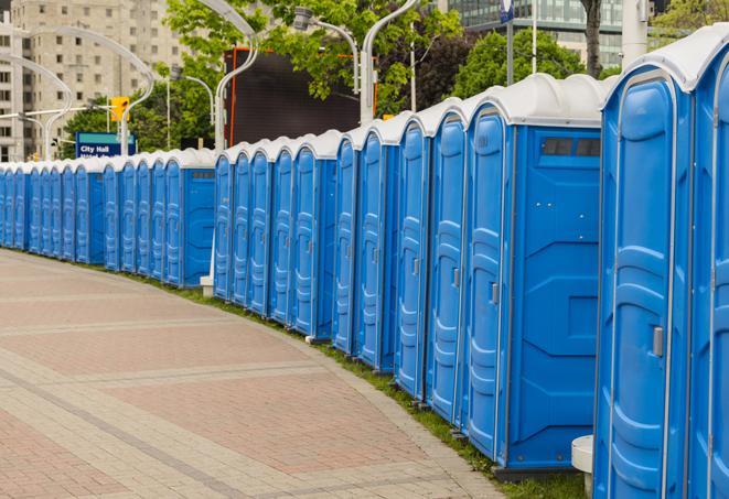 Seasonal porta potty units set up at a Roseville, California venue