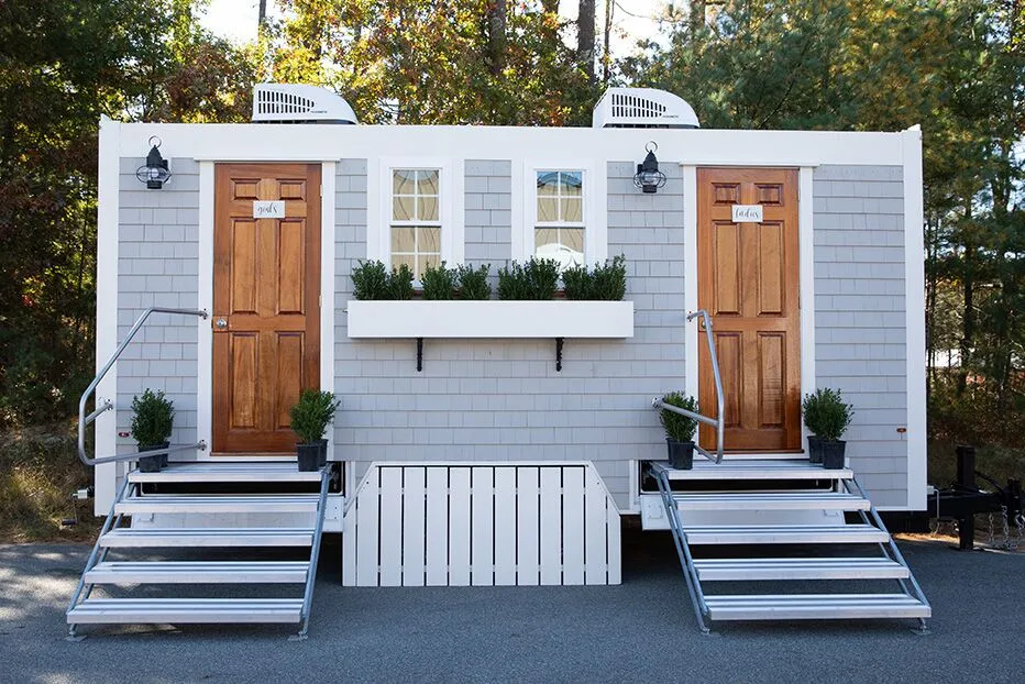 Wedding restroom units discretely staged at a venue in Roseville, California